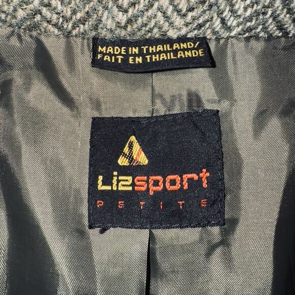 VTG Lizsport Sz 2P Petite 100 Wool Herringbone Tweed Blazer Jacket Leather Elbow - Picture 6 of 8